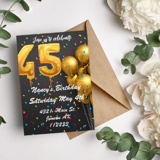 Invitación Magnética Globos de purpurina dorados y coloridos cumpleaños