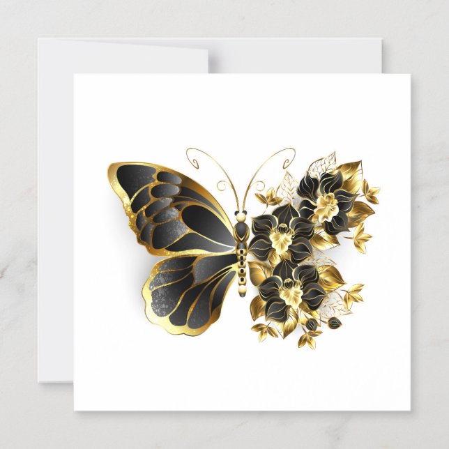 Invitación Magnética Gold Flower Butterfly with Black Orchid (Anverso)