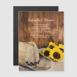 Invitación Magnética Gorra de vaquero, boda de herrero de girasoles sal