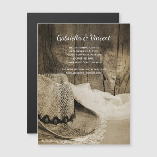 Invitación Magnética Gorra Vaquero Barn Wood Western Wedding Save the D