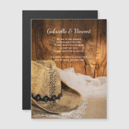 Invitación Magnética Gorra Vaquero Barn Wood Western Wedding Save the D
