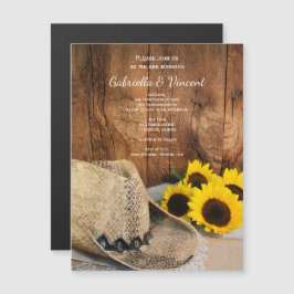 Invitación Magnética Gorra Vaquero, Boda Occidental Sunflowers Barn Woo