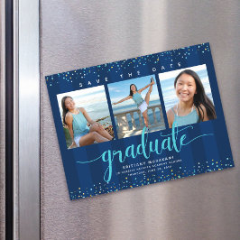 Invitación Magnética Graduación 3 foto azul de la marina salva la fecha