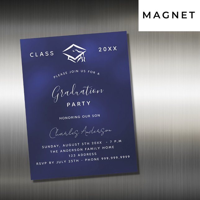 Invitación Magnética Graduación azul marino blanco simple lujo 2023 (Subido por el creador)