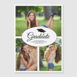 Invitación Magnética Graduación blanca moderna 3 Collage de fotos clase