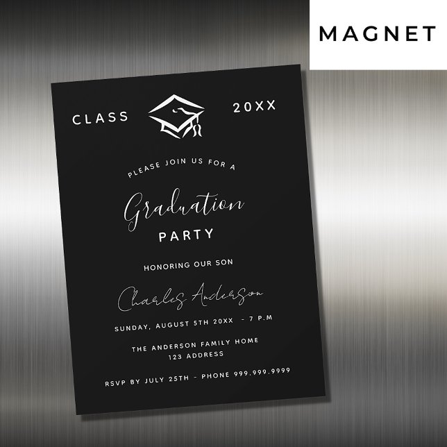 Invitación Magnética Graduación blanco negro simple lujo 2024 (Subido por el creador)