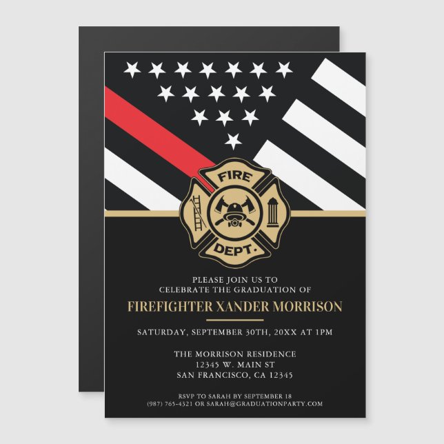 Invitación Magnética Graduación de bomberos departamento de bomberos bo (Anverso/Reverso)