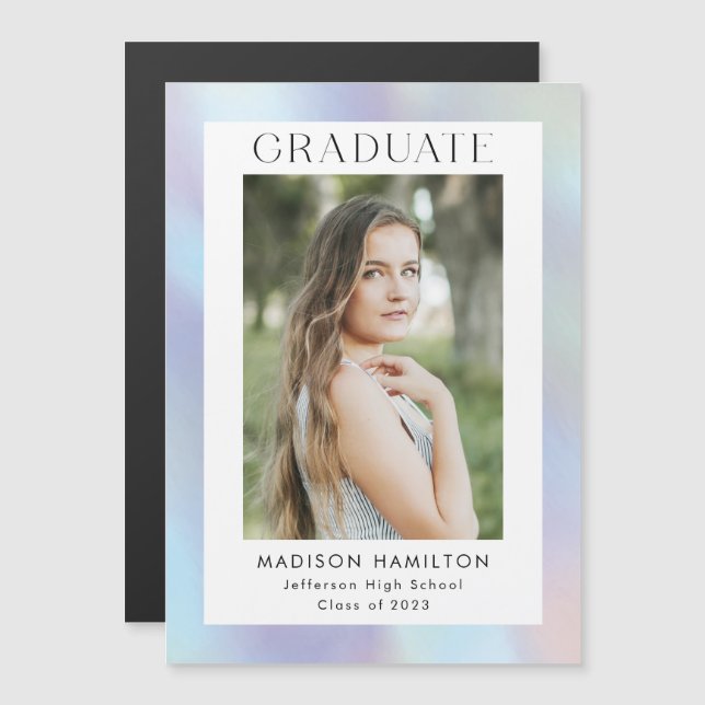 Invitación Magnética Graduación de fotografía holográfica púrpura y azu (Anverso/Reverso)