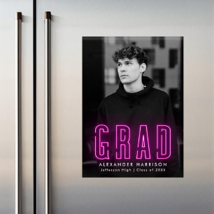Invitación Magnética Graduación de fotografía vertical de neón magenta 