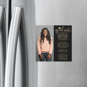 Invitación Magnética Graduación de fotografías en negro y oro de escrit