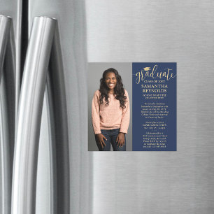 Invitación Magnética Graduación de fotos de la Marina Azul y Oro 1 de g