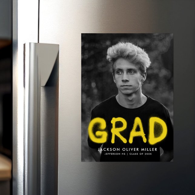 Invitación Magnética Graduación de fotos de pintura con spray amarillo  (Subido por el creador)