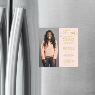 Invitación Magnética Graduación de fotos Rubor Pink & Gold 1 con guión 