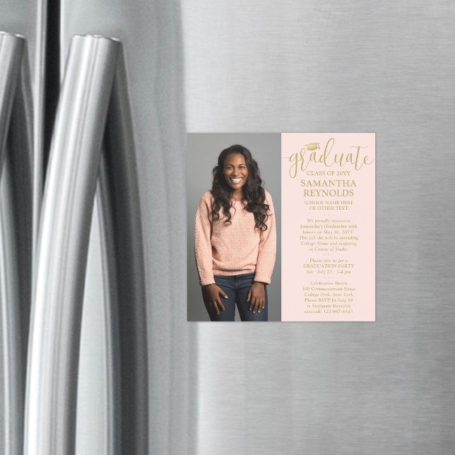 Invitación Magnética Graduación de fotos Rubor Pink & Gold 1 con guión  (Subido por el creador)