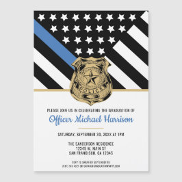Invitación Magnética Graduación de la policía con pabellón azul