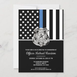 Invitación Magnética Graduación de Policía Bandera de Línea Azul Cumpli