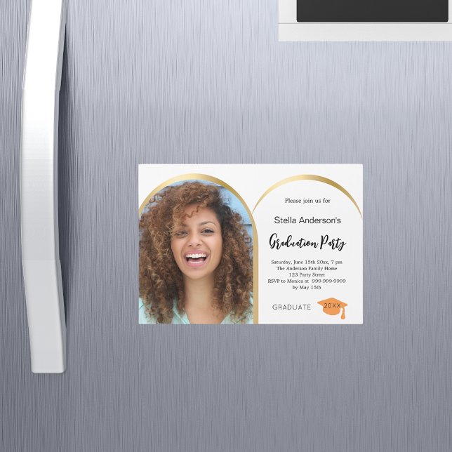 Invitación Magnética Graduación del arco de fotos de oro blanco (Subido por el creador)