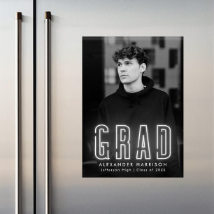 Invitación Magnética Graduación fotográfica vertical moderna de neón bl