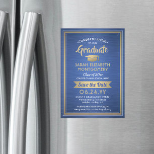 Invitación Magnética Graduación Guardar la fecha cepillado azul real y 