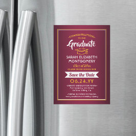 Invitación Magnética Graduación Guardar la fecha marrón rojo y dorado a