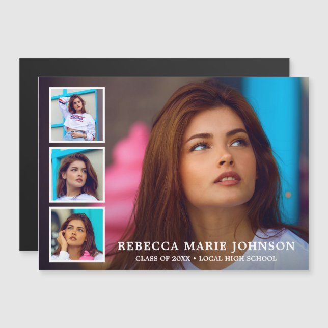 Invitación Magnética Graduación moderna de Collage de fotos simple (Anverso/Reverso)