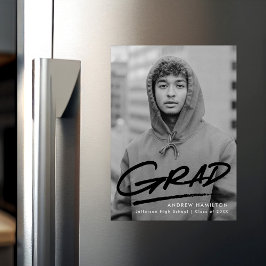 Invitación Magnética Graduación moderna de fotos en negro disfrazada