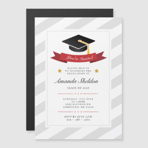 Invitación Magnética Graduación moderna del patrón blanco de grado de p