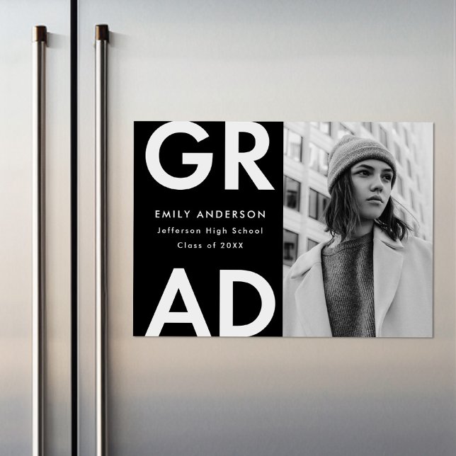 Invitación Magnética Graduación negrita de fotos de grado negro (Subido por el creador)