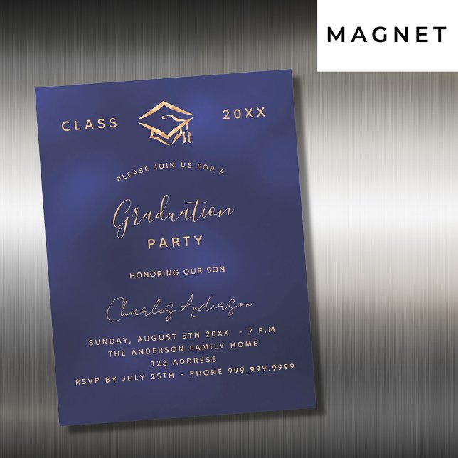Invitación Magnética Graduación oro azul marino simple lujo 2023 (Subido por el creador)