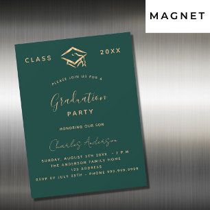 Invitación Magnética Graduación oro verde simple lujo 2025