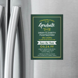 Invitación Magnética Graduación Salvar el elegante amarillo dorado verd