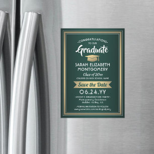 Invitación Magnética Graduación Salvar el elegante oro blanco verde de 