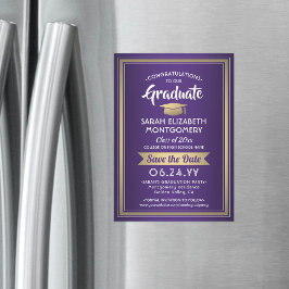 Invitación Magnética Graduación Salvar el oro blanco morado elegante de