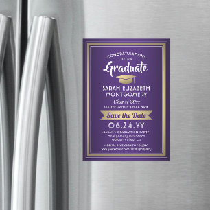 Invitación Magnética Graduación Salvar el oro blanco morado elegante de