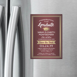 Invitación Magnética Graduación Salven la fecha Borgoña Oro Rojo Blanco