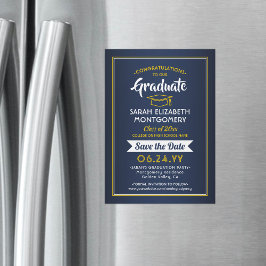 Invitación Magnética Graduación Salven la fecha de la marina azul y dor