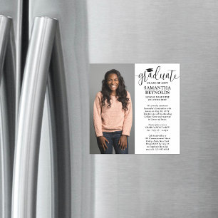 Invitación Magnética Graduada Escritura Moderna 1 Foto Cuadrado Graduac