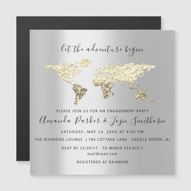 Invitación Magnética Graduado del Mapa de Destino Mundial Boda de Novia (Anverso/Reverso)