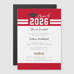Invitación Magnética Graduado Rojo Blanco Simple Graduación Moderna
