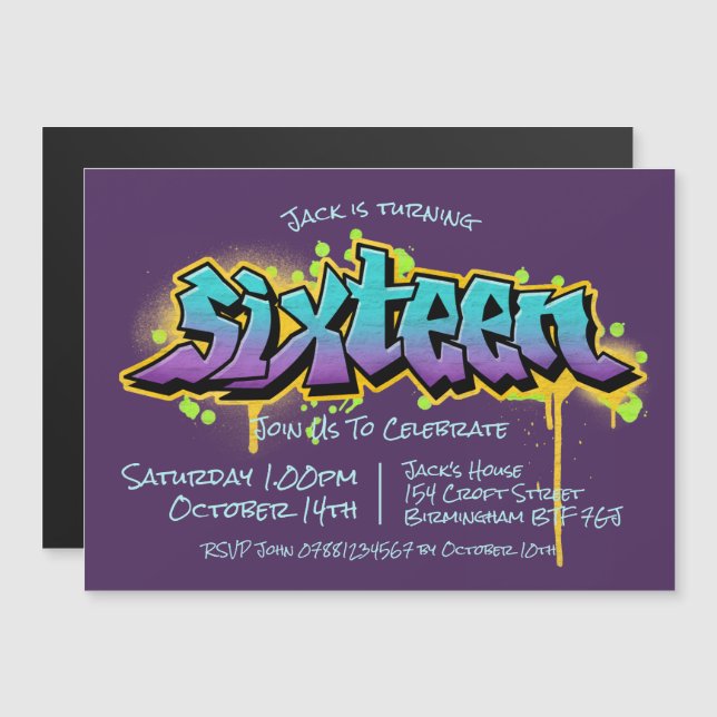 Invitación Magnética Grafiti Dieciséis (Anverso/Reverso)