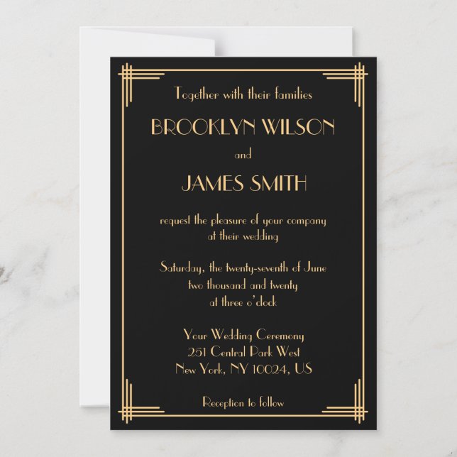 Invitación Magnética Gran Boda de Magnet de Gatsby de Art Deco Negro in (Anverso)