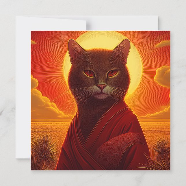 Invitación Magnética Grey Cat Wearing Fashionable Robe In Sunset Scene (Anverso)