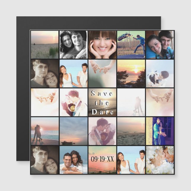 Invitación Magnética Guardar el Collage de fotos de fecha (Anverso/Reverso)