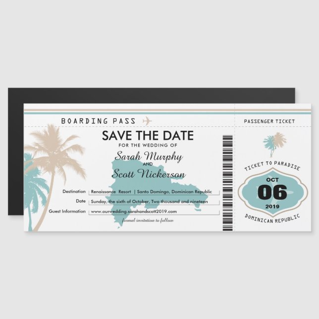 Invitación Magnética Guardar el pase de embarque a República Dominicana (Anverso/Reverso)