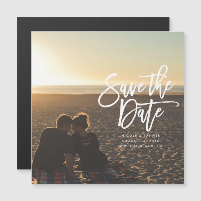 Invitación Magnética Guardar el script cursivo Date horizontal, horizon (Anverso/Reverso)