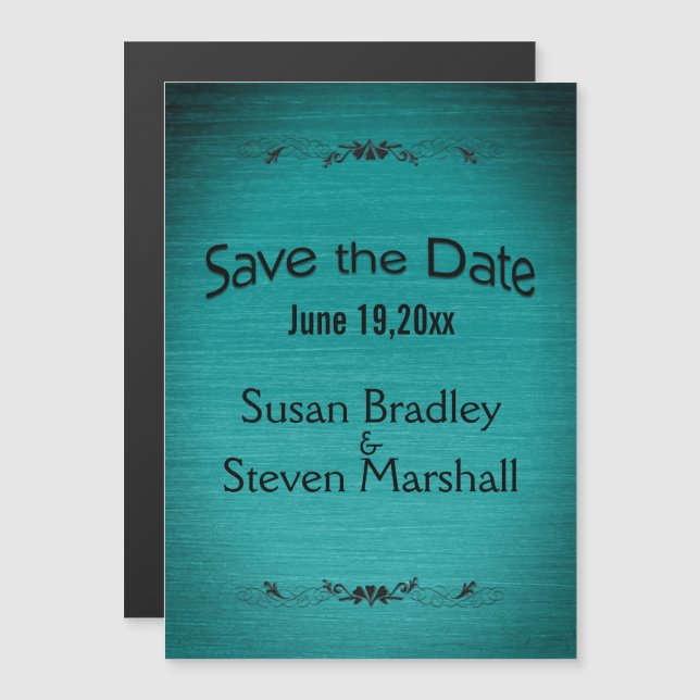 Invitación Magnética Guardar el texto negro Verde azulado de fecha (Anverso/Reverso)