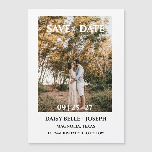 Invitación Magnética Guardar Fecha de Boda con Foto en Script Moderno (Anverso)