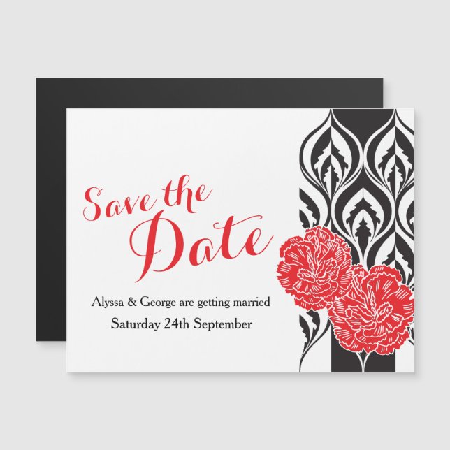 Invitación Magnética Guardar la fecha boda de dianthus rojo (Anverso/Reverso)