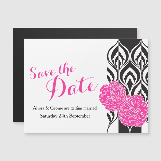 Invitación Magnética Guardar la fecha boda de dianthus rosado (Anverso/Reverso)