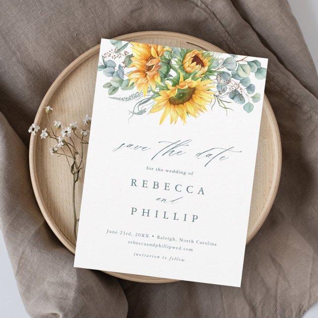 Invitación Magnética Guardar la fecha de boda rústico de girasol eucali (Subido por el creador)